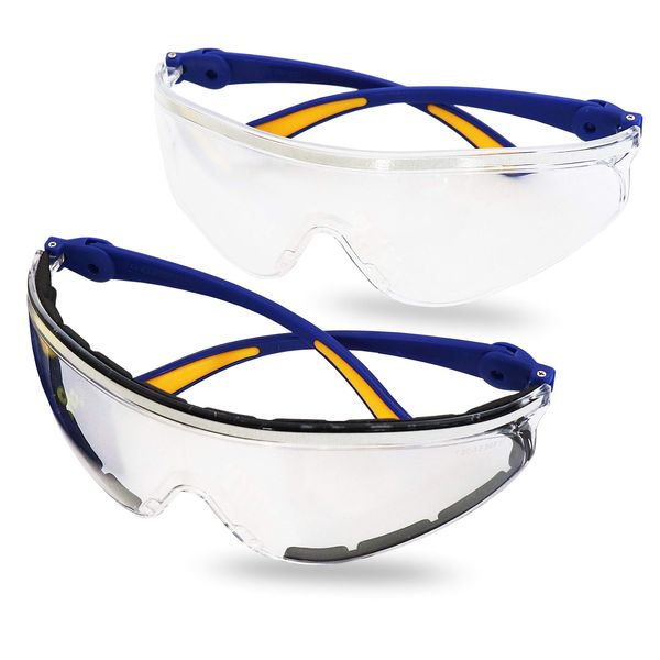 S&R safety glasses set, 2 safety goggles, suitable for cycling too, transparent, Polycarbonate, certified according to ANSI Z87.1 and EN 166, UV protection, with protective cover and cleaning cloth