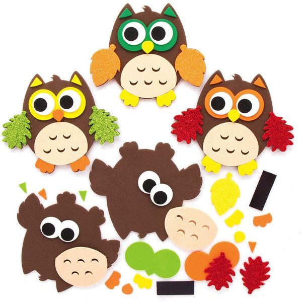 Baker Ross AX161 Autumn Owl Magnet Kits for Kids - Pack of 8, Ideal for Kids' Arts and Crafts, Educational Toys, Gifts and Keepsakes