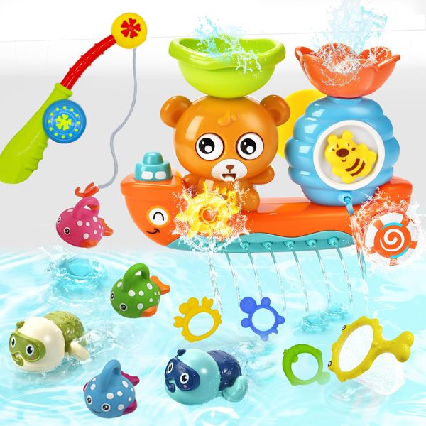 Bath Toys for Kids 1-3 Fishing Games Swimming Wind-up Turtle Toddler Bathtub Toy Water Tub Pool Toys for Baby 1 2 3 4 Years Boys Girls Gift Box