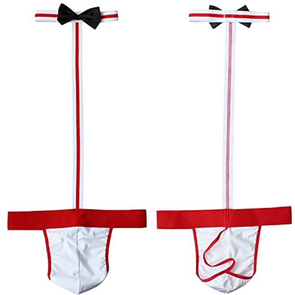 VemeFufu Mankini for Men Sexy Hot Funny Red Men's Thong String Sling Bow Tie Bowknot Costume Red