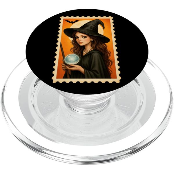 Witch With Crystal Ball And Bat Night PopSockets PopGrip for MagSafe