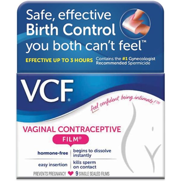 VCF Vaginal Contraceptive Film with Spermicide, 1 Box of 9 Prevents Pregnancy, N