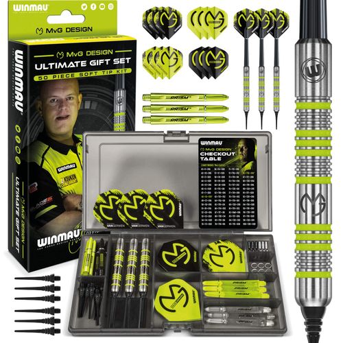 WINMAU MvG Dart Soft Tip Gift Set, 50-Piece Dart Set with 4 Sets of Dart Shafts, 4 Sets of Flights and Accessories