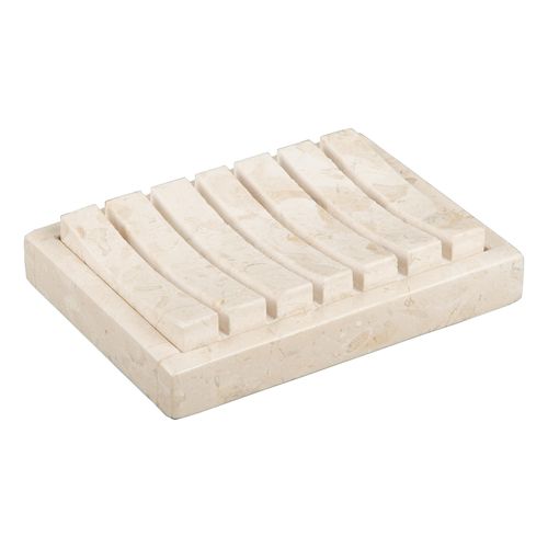 Creative Home Natural Champagne Marble SPA Collection Hand Soap Dish Bar Soap Tray Holder for Bathroom Countertop Kitchen Sink Organize, Beige, 4"" l x 5.2"" w x 1.2"" h