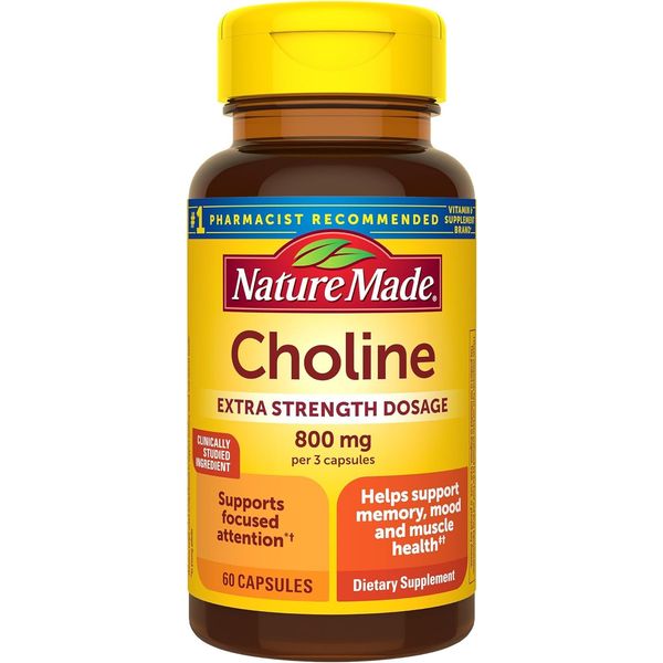 Nature Made Extra Strength Dosage Choline Supplements 800 Mg Per 3 Capsules, Bra