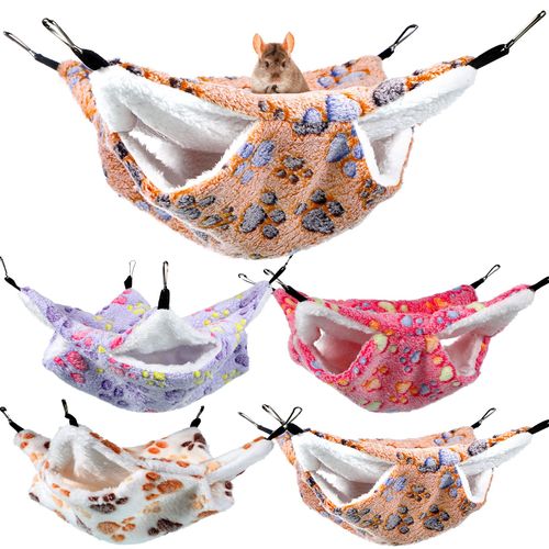 Namalu 4 Pcs Small Animal Hanging Hammock Double Layer Ferret Bunk Bed Hammock Soft Warm Guinea Pig Hideout Hanging Rat Toys Ferret Cage Accessories for Hamster Rat Parrot Guinea Pig Sleep(Paw)