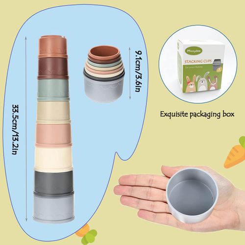 Mooydee 8 Pcs Stacking Cups for Rabbits Guinea Pig Reusable Multi-Colored Bunny Toys Rabbit Toys of Different Sizes, Safe Plastic Nesting Toys for Bunny Small Animals Hiding Food and Playing