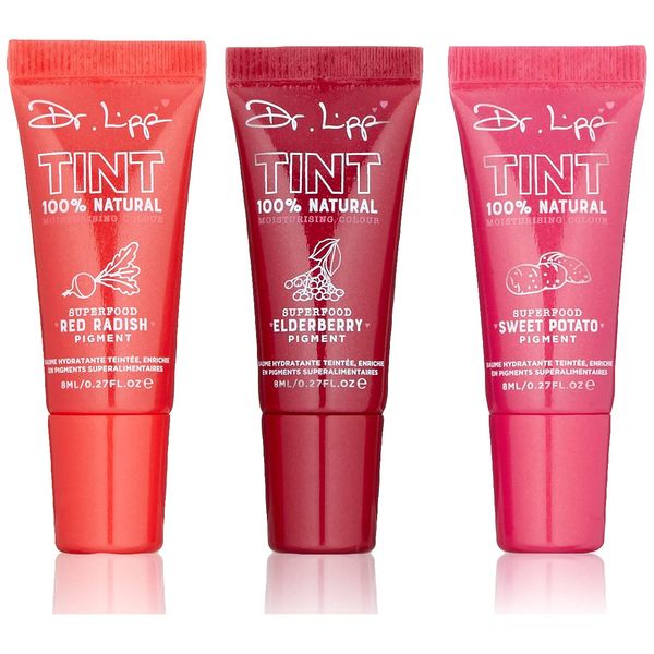 Dr. Lipp - Superfood Tint 3 Pack – Sweet Potato, Red Radish & Elderberry. Long Lasting Stains Made From Organic Edible Plant Pigments. Fragrance, GMO, Paraben & Cruelty Free