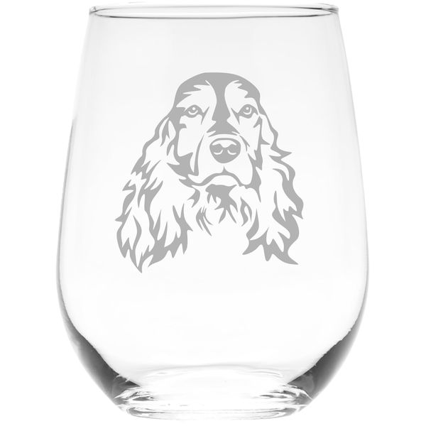 Cocker Spaniel themed, dog stemless wine glass, 17 oz.