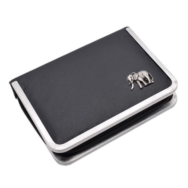 English Pewter Elephant Design Black Leatherette Manicure Set