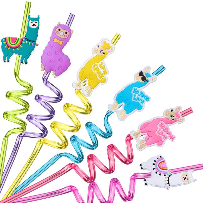 24 LLama Straws Party Favors for LLama Birthday Party Supplies with 2 Cleaning Brush