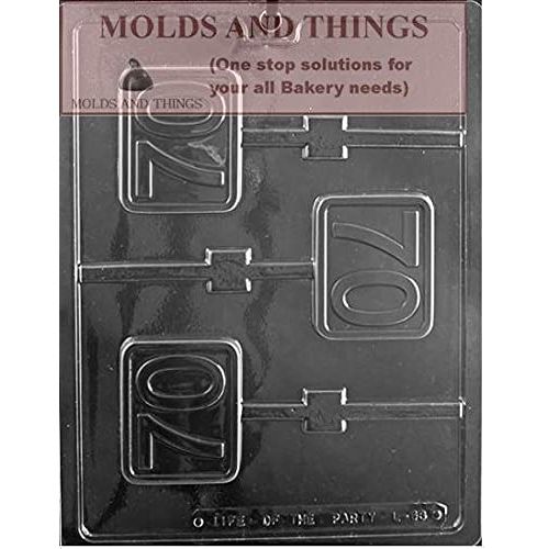 Molds and Things 70TH Birthday Chocolate Candy Mold - Clear Plastic Alphanumeric Chocolate, Soap, Plaster Mold - Includes Free Instructions