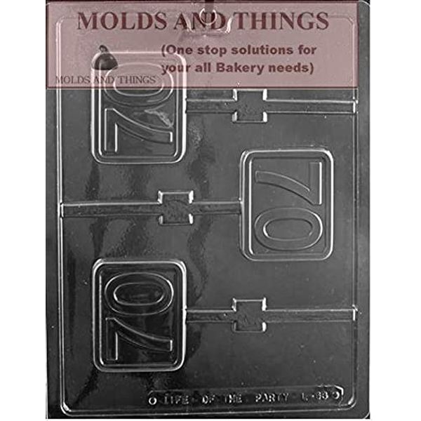 Molds and Things 70TH Birthday Chocolate Candy Mold - Clear Plastic Alphanumeric Chocolate, Soap, Plaster Mold - Includes Free Instructions