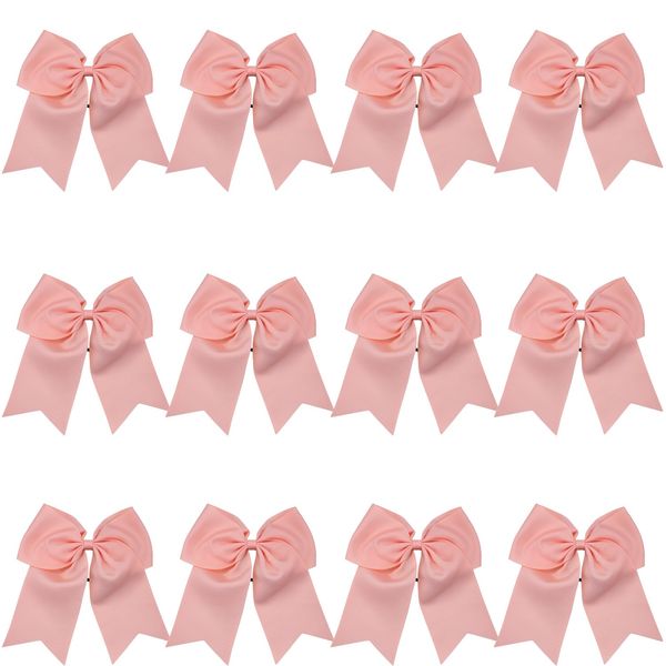 8 Inch Cheerleader Bows Ponytail Holder Solid Color Cheerleading Bows Hair Tie (Peach)