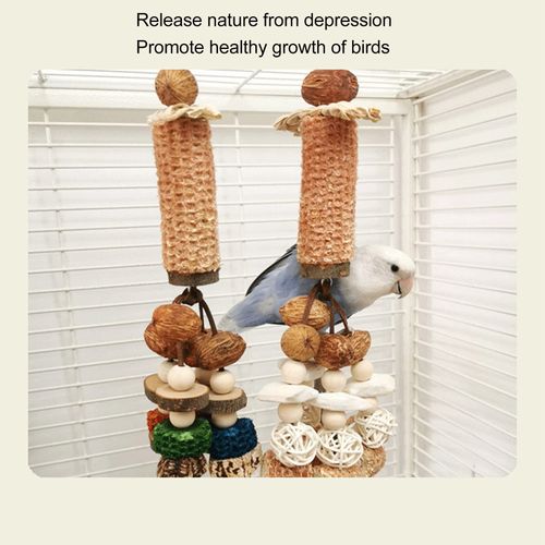 AMONIDA Parrot Corn Cob Chew Toy, Corn Cob Cuttlefish Bone Rattan Wood Beech Wood Nuts Bird Chew Toys, for Peony, Cockatiel, Budgerigar (Rattan Ball Model)