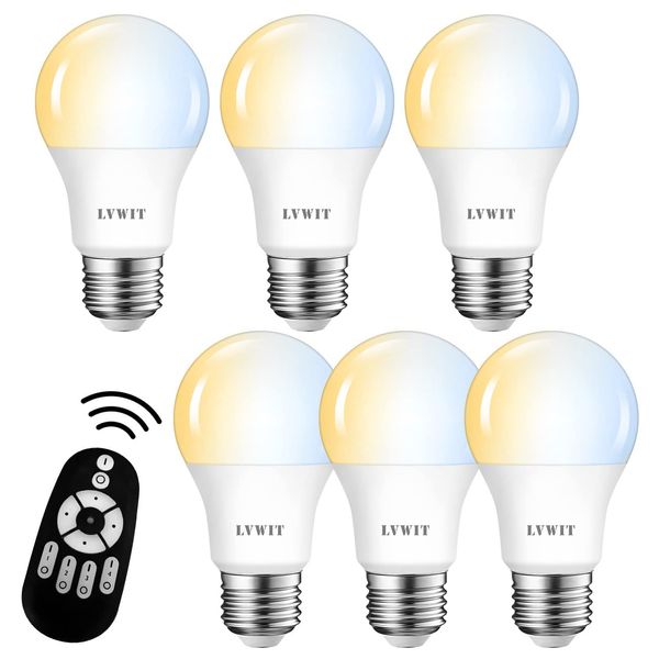 LVWIT LED Bulb, 60W Equivalent, E26 Base, 900 LM, Dimmable, Toning, Remote Control, LED Lamp, Power Consumption, 8.3 W, Remote Control, Daylight Color, Daylight White, Night Light, Wide Light