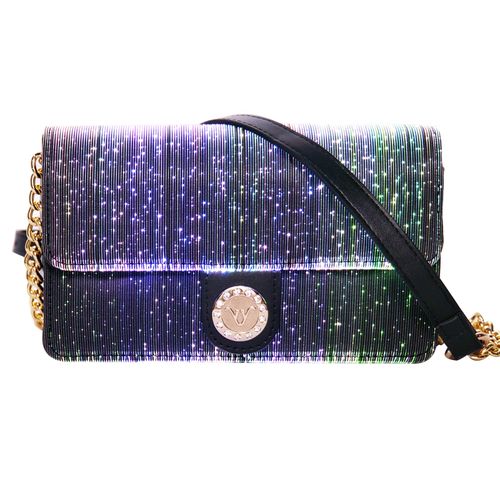 lumisonata Small Quilted Crossbody Bags for Women Handbags LED Shoulder Bag Mini Designer Trendy Purses Leather Black Evening Bag Light Up Clutch Wallet Glitter with Metal Chain Strap