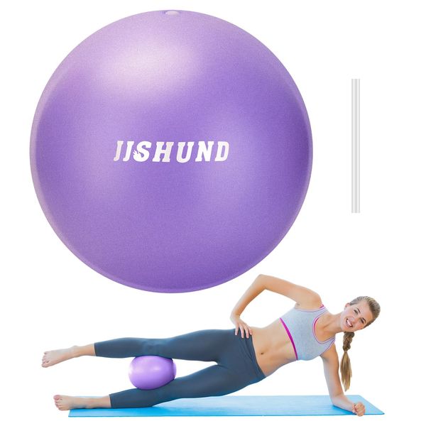 jjshund 25cm Pilates Ball, 9,8 Inch Small Exercise Ball Mini Yoga Ball Gym Ball for Home Gym Pilates, Yoga, Balance, Core Training, Stability, Stretching with Inflation Straw (Purple)