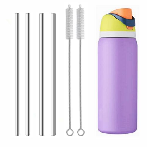 Straw Replacement for Owala Water Bottle 24 oz 32 oz, Metal Drinking Straw with Cleaner Brush Compatible with Owala FreeSip 24OZ/32OZ, Stainless Steel Straw Accessories for Owala Water Bottle