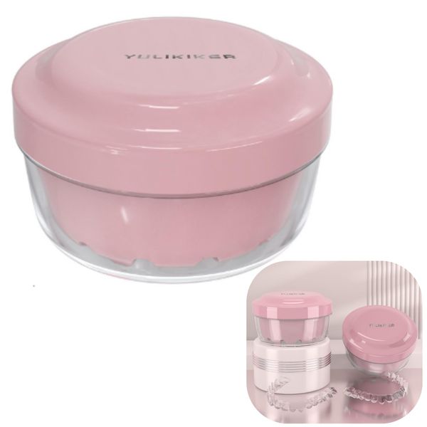 AT Product Denture Case, Mouthpiece Case, Clean, Storage, Portable Retainer Case (Pink)