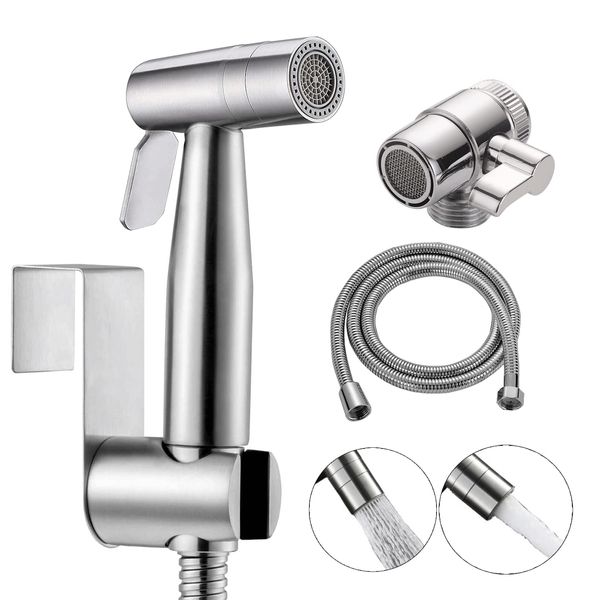 2 Modes Bidet Shower Kit, Stainless Steel Bidet Hand Shower for Bidet Toilet Shower with 2 Way Shower Diverter, 1.5m Shower Hose and Hand Shower Holder