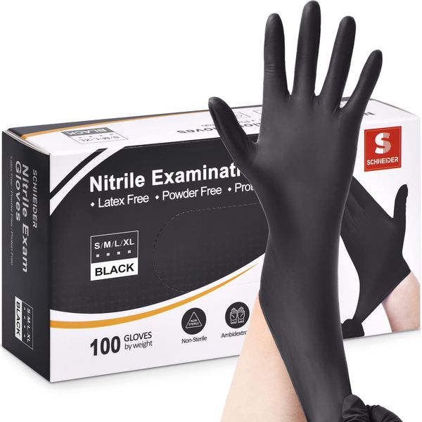 Schneider Nitrile Exam Gloves, Black, XL, 100-ct Box, 4-mil, Latex-Free, Powder-Free, Food-Safe (NBFK7104)