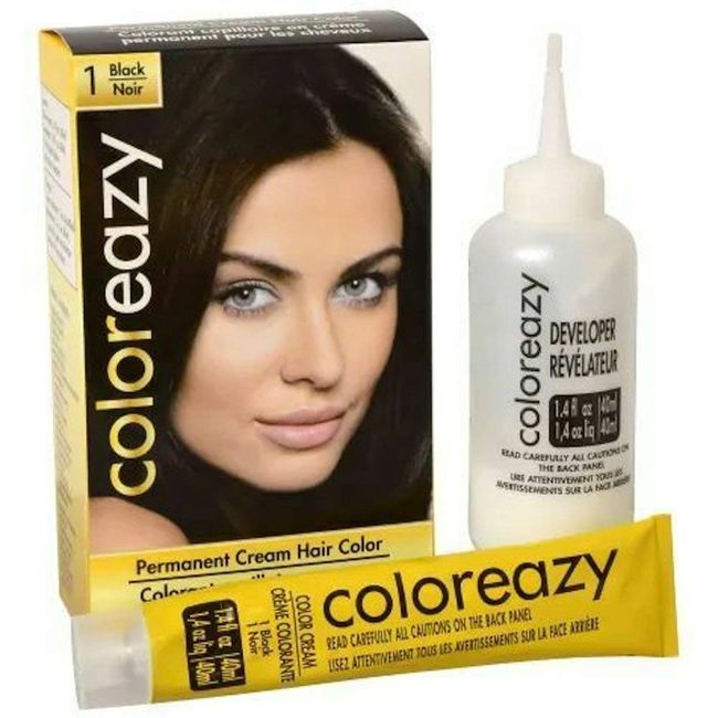ColorEazy Permanent Cream Hair Color 1 Black - 3.47 oz,(De La Ritz)