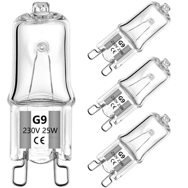 K-Musculo Halogen G9 Oven Bulbs 25W 230V 2700K for Oven and Microwave Oven Cooker Bulb Applications 300 Degree C Heat Tolerant Light Bulbs, 4 Pack