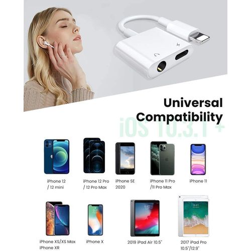 [Apple MFi Certified] iPhone Headphones Adapter, 2 Pack 2 in 1 Lightning to 3.5 mm Headphone Jack Aux Audio + Charger Cable Splitter Adapter Dongle for iPhone 14 13 12 11 Pro Max XS XR X 8 7 iPad