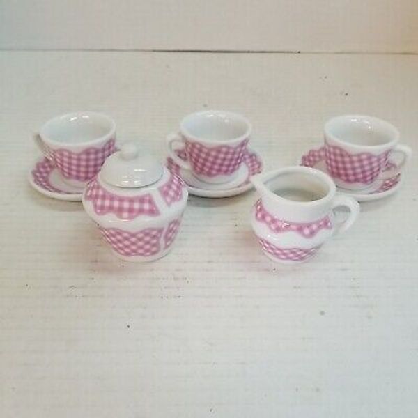 Set of Pink/White Checkerboard Children's Tea Set