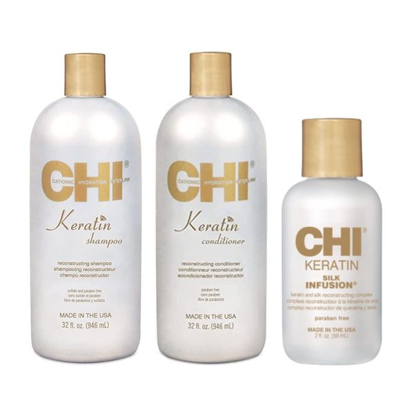 CHI Keratin Reconstructing Shampoo & Conditioner 32oz + Silk Infusion 2oz Combo