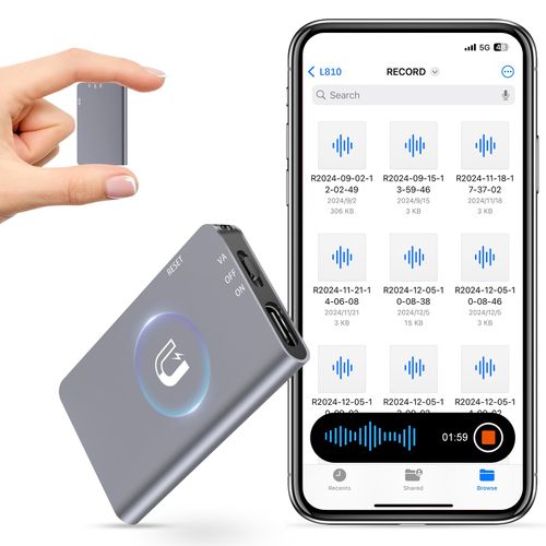 64GB Magnetic Digital Voice Recorder - 40 Hours Continuous Recording Device Voice Activated Recorder with AI-Intelligent Triple Noise Reduction - Audio Recorder Device for Lectures Meetings Interviews