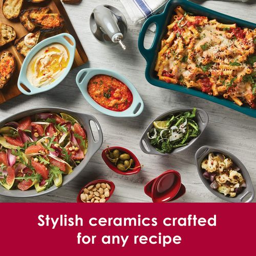 Rachael Ray Solid Glaze Ceramics Au Gratin Bakeware / Baker Set, Oval - 2 Piece, Red