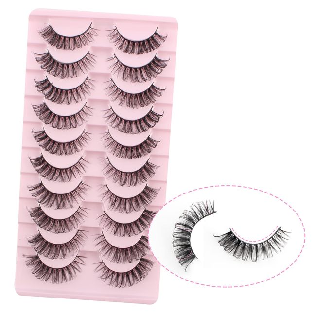 Oreola Cat Eye Lashes Natural Russian Strip Lashes D Curl Volume Falsche Wimpern 10 Paar Curly Lashes Wiederverwendbar Künstliche Wimpern Natürlich Mit 3D Effect Faux Mink Lashes