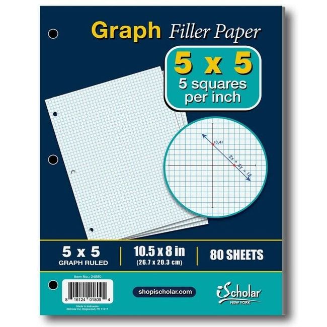 *4 Pack* iScholar Quad Filler Paper 5 Squares per Inch, 10.5"x8" 80 Sheets E10G