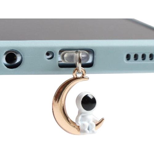 Gold Cute Astronaut Dust Plug Charm Cute Charge Port Anti Dust Plug USB Type C Plug Cover for Earphone Jack Stopper Cap Accessories Cell Phone Anti-Dust Plugs