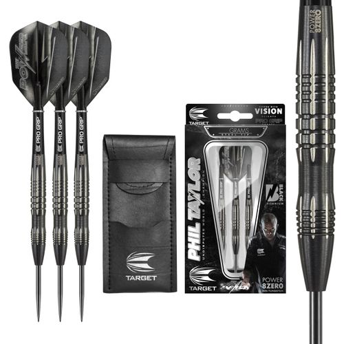 TARGET Darts Phil Taylor Power 8-Zero Black P8Z3 80% Tungsten Steel Tip Darts Set, 24G | Phil Taylor Darts, Player Edition Set | Pro Darts Accessories, Professional Darts Set, Dart Case Included