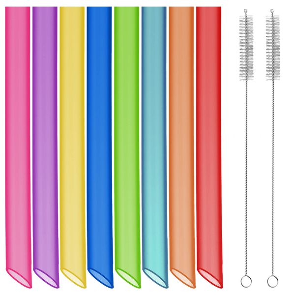 Svalor Reusable Straws, 8 PCS Smoothie Straws, Wide Straws with 2 Cleaning Brushes, Colored Hard-plastic Bubble Tea Straws for Milk Shake Juice Smoothie (10 mm × 10.3 Inches)