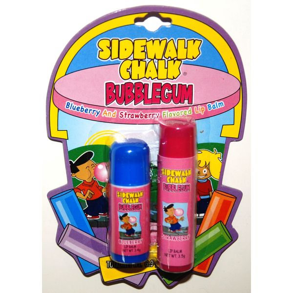 Sidewalk Chalk Bubblegum Lip Balms, Blueberry and Strawberry Flavors (1 Pack)