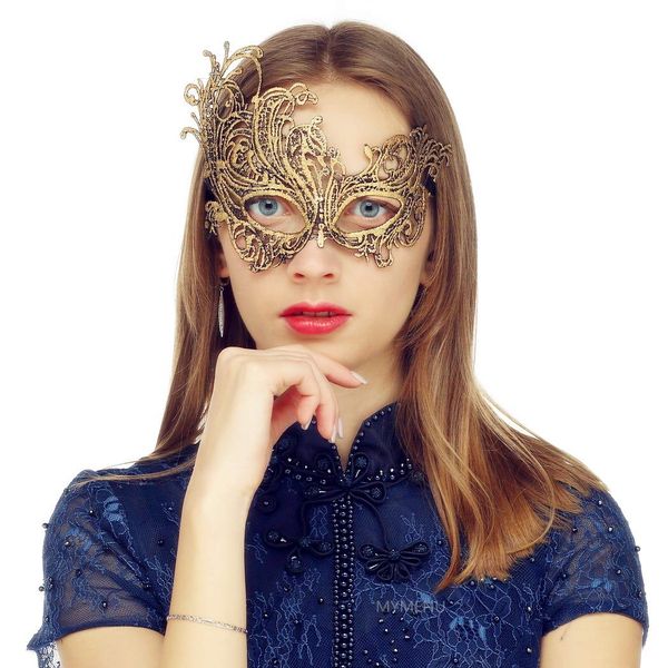 MYMENU Masquerade Mask for Women Vintage Luxury Mask Women's Lace Eye Mask For Masquerade Party Prom Ball Halloween (Phoenix Gold)