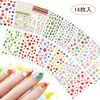 Popular Nail Art Sticker Set, 14 Pieces, Cute, 3D Stick-On Manicure for Women, Girls, Kids, Ultra Thin Children's Nail Stickers, Flowers, Rainbow, Strawberries, Stars, Moon, Emoji, For Work and Casual Nail Decoration, Women's Gift, Nail Accessories