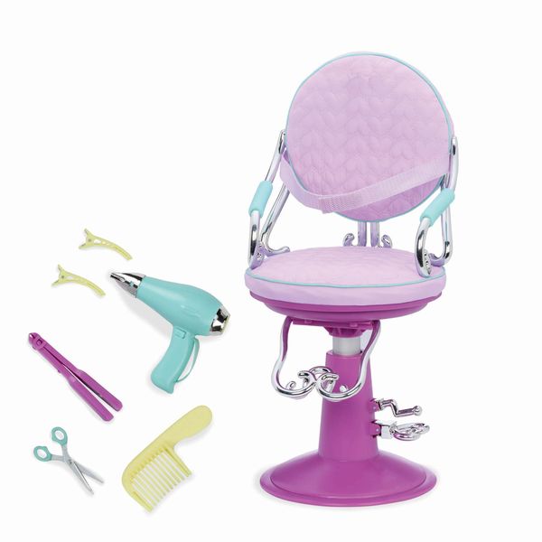 Our Generation Purple Salon Chair with Hearts Salon Chair, for 18" Doll,36 months to 120 months