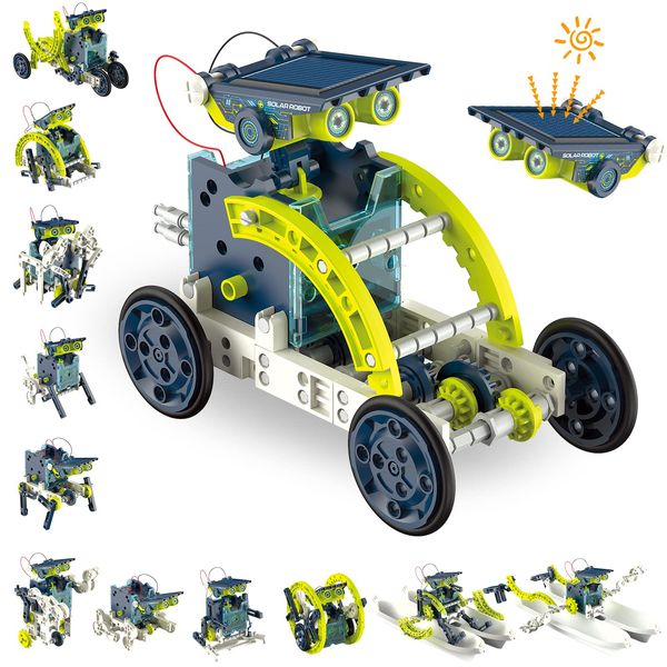 ACELIFE STEM Solar Robot Toy 12-in-1 Educational Science Kit DIY Building Toy Construction Engineering Set for Kids Age 8-12 Boys & Girls Birthday, Solar Powered Toy-Green