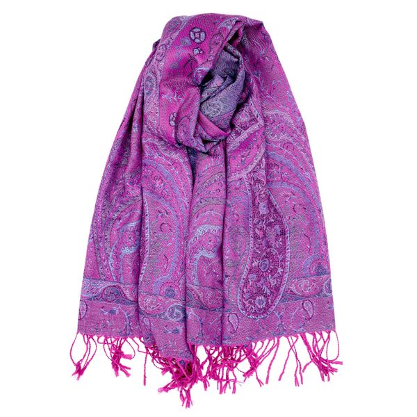 Achillea Soft Silky Reversible Paisley Pashmina Shawl Wrap Scarf w/Fringes (Tapestry Purple)