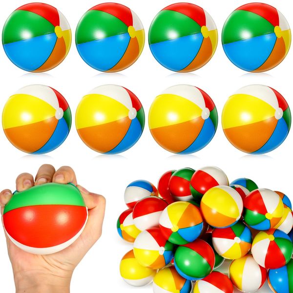 Chitidr Mini Beach Stress Balls 2.5 Inch Relief Stress Ball Rainbow PU Foam Stress Balls Swimming Pool Game Toy Sports Ball Hawaiian Party Favors for Boy Girl School Carnival Summer Birthday(24 Pcs)