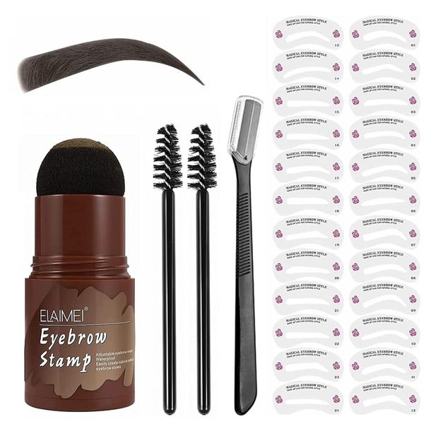 Augenbrauen Stempel Wasserdicht,Eyebrow Stamp Kit,Augenbrauen Schablone Gestaltung Kit,24 Schablonen One Step Brow Stamp Shaping Kit (Hellbraun)