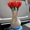 3D Printed White Vase with 8 Red Roses