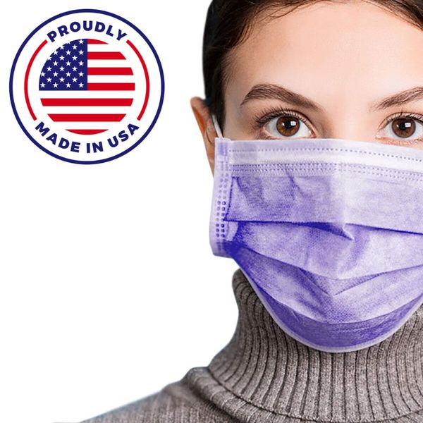 MADE IN USA VIOLET 50 PCS Face Mask Mouth & Nose Protector Respirator Masks