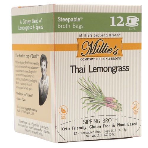 Millie’s All Natural Organic Gluten-Free Vegetable Sipping Broth 12 Tea Bags Thai Lemongrass