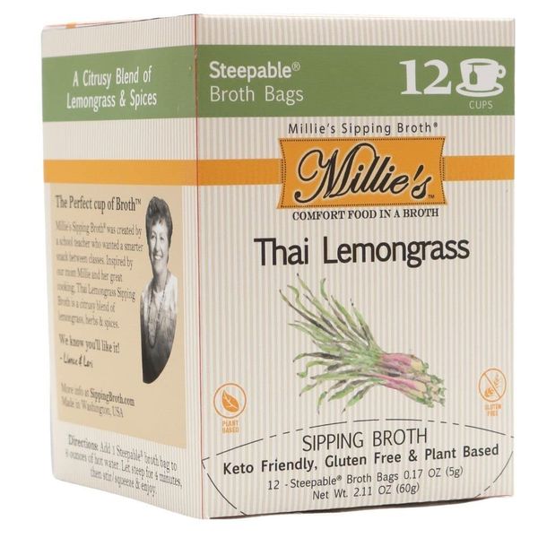 Millie’s All Natural Organic Gluten-Free Vegetable Sipping Broth 12 Tea Bags Thai Lemongrass